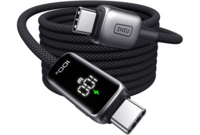 Câble de charge INIU vers USB-C 100W affichage digital noir