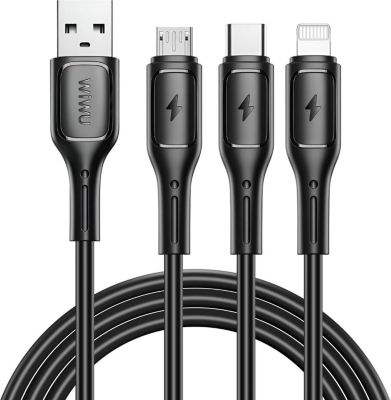 Câble alimentation WIWU USB-C, Micro USB et Lightning 1m Noir