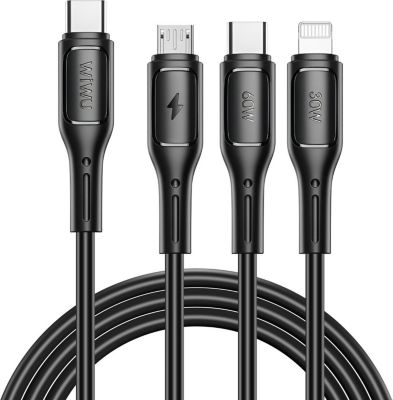 Câble alimentation WIWU USB-C, Micro USB et Lightning 60W Noir