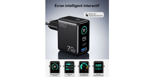 Chargeur INIU 70W Leopard 2 USB-C + USB-A noir