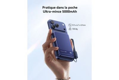 Batterie nomade INIU 5000 mAh magnet Qi2 MagPro slim bleu