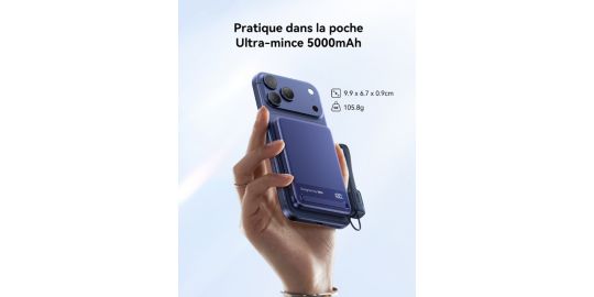 Batterie nomade INIU 5000 mAh magnet Qi2 MagPro slim bleu