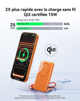 Batterie externe INIU 5000 mAh Magnet Qi2 MagPro slim orange