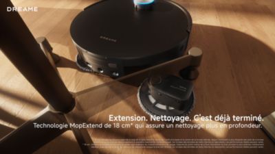 Voir la vidéo pour Robot Aspirateur Laveur DREAME X60 Pro Ultra Complete Gris, double bras robotisé extensible jusqu'à 18cm