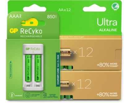 Chargeur secteur GP LR06 x12 + LR03 x12 + chargeur et piles Chargeur secteur GP LR06 x12 + LR03 x12 + chargeur et piles