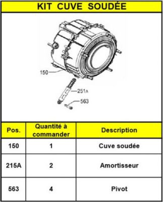 Cuve ARTHUR MARTIN assembalge kit cuve soudee + amortisseur