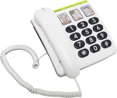 Téléphone Fixe Filaire Senior Doro à Grosses Touches et Compatible avec  Appareils Auditifs, PhoneEasy 311c - Blanc - Français