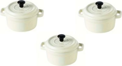 HOBBYTECH Lot de 3 Mini Cocotte Blanches Céramique