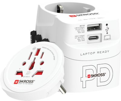 Adaptateur de voyage SKROSS Monde vers monde + 1 USB A + 1 USB C