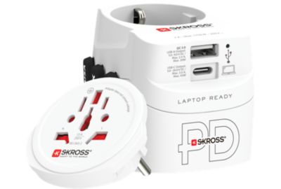 Adaptateur de voyage SKROSS Monde vers monde + 1 USB A + 1 USB C