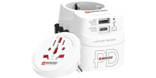 Adaptateur de voyage SKROSS Monde vers monde + 1 USB A + 1 USB C