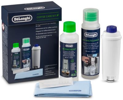Kit d'entretien DELONGHI DLSC308 détartrant, produit entretien carafe, chiffon, test dureté de l'eau