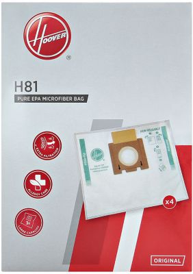 Hoover H81 Sacs pour Aspirateur, Originaux, en Microfibre, Pure EPA,  Anti-odeur, Extra Larges, Compatibles avec l’Aspirateur Telios Extra, 4  Pièces