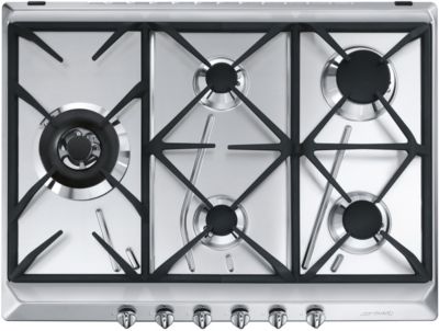 Table de cuisson mixte induction/gaz Smeg PM3953D en vitrocéramique noire  90 cm