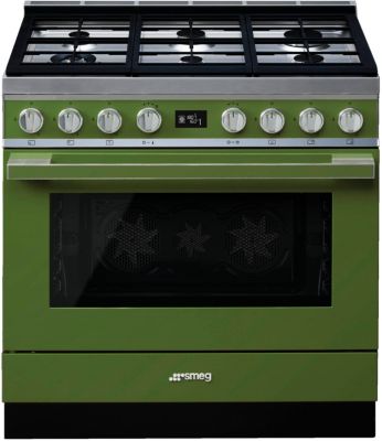 Piano de cuisson Infusion 110cm mixte 2 fours + 1 grill / 6 foyers gaz Vert  minéral mat Chromé - Falcon Réf. INF110DFMG/-EU