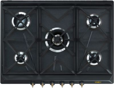 Table de cuisson mixte induction/gaz Smeg PM3953D en vitrocéramique noire  90 cm