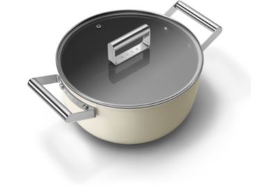 Faitout SMEG 24cm céramique crème avec couvercle