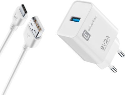 Chargeur + câble CELLULARLINE 18W USB-C Qualcomm 3.0 noir + cable Chargeur + câble CELLULARLINE 18W USB-C Qualcomm 3.0 noir + cable