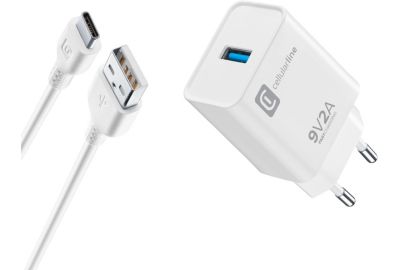 Chargeur + câble CELLULARLINE 18W USB-C Qualcomm 3.0 noir + cable
