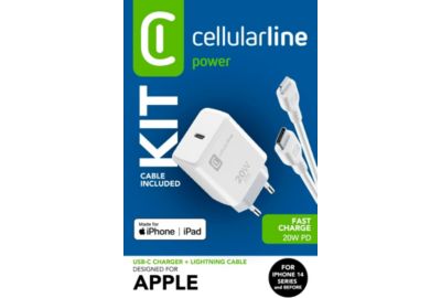 Chargeur + câble CELLULARLINE 20W USB-C vers Lightning noir + cable