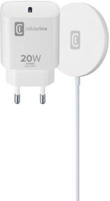 Chargeur induction CELLULARLINE 20W + MagSafe 2-en-1 blanc