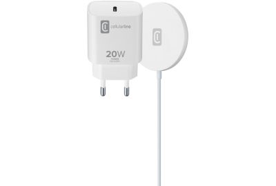 Chargeur induction CELLULARLINE 20W + MagSafe 2-en-1 blanc