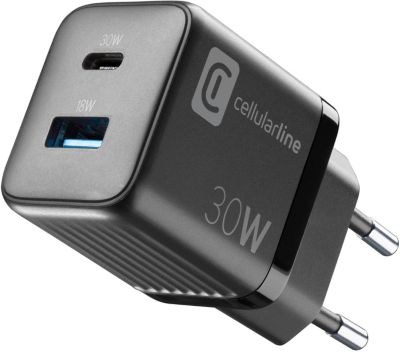 Chargeur CELLULARLINE 30W GAN 2 ports noir