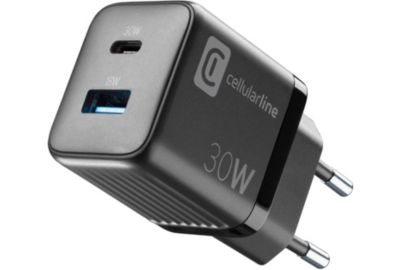 Chargeur CELLULARLINE 30W GAN 2 ports noir