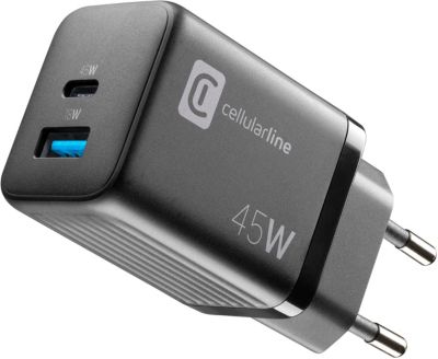 Chargeur CELLULARLINE 45W GAN 2 ports noir