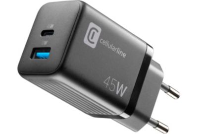 Chargeur CELLULARLINE 45W GAN 2 ports noir