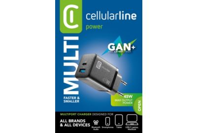 Chargeur CELLULARLINE 45W GAN 2 ports noir
