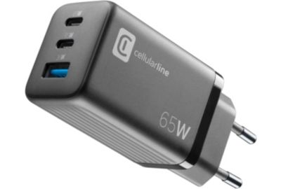Chargeur CELLULARLINE 65W GAN 3 ports noir