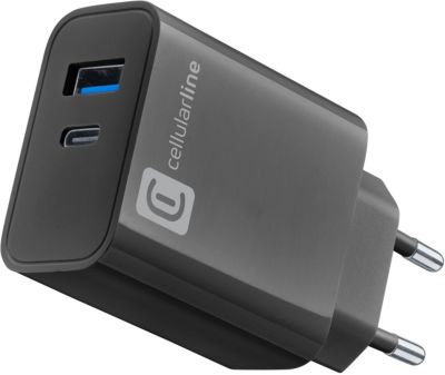 Chargeur CELLULARLINE 20W PD + 12W USB 2 ports noir