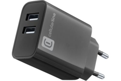 Chargeur CELLULARLINE 24W USB-A 2 ports noir