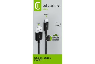 Câble de charge CELLULARLINE 1.5M USB-A vers USB-C tresse blanc