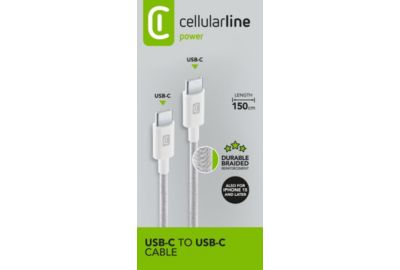 Câble de charge CELLULARLINE 1.5M USB-C vers USB-C tresse blanc