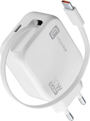 Chargeur + câble CELLULARLINE 30W GAN cable enrouleur integre