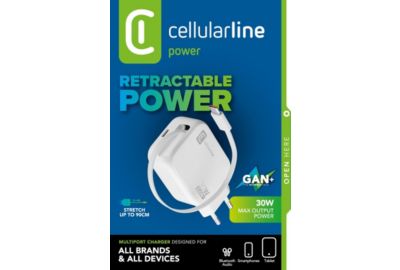 Chargeur + câble CELLULARLINE 30W GAN cable enrouleur integre