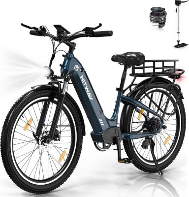 Vélo électrique HITWAY VAE 26x3.0, 48V 18AH, Bleu+Panier