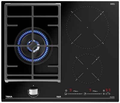 Table de cuisson mixte induction/gaz Smeg PM3953D en vitrocéramique noire  90 cm