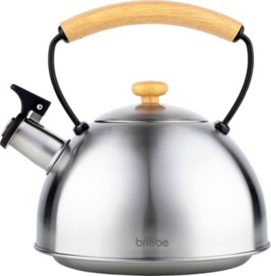 BRIEBE WoodenThéière Sifflet 2,3L, Inox