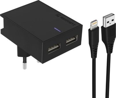 Chargeur secteur SWISSTEN 2 USB 3A + lightning, Smart IC - Noir