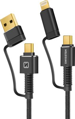 Câble alimentation SWISSTEN 4 en 1, Swissten Gris 1,5m