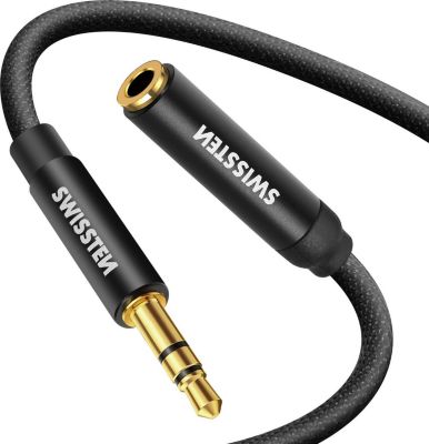 Câble Jack SWISSTEN Rallonge jack Nylon tressé noir 1,5m