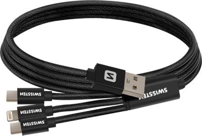 Câble USB SWISSTEN 3 en 1 USB vers Lightning et USB-C 1.2m