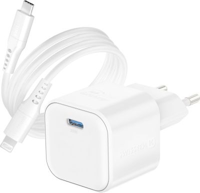 Chargeur USB C SWISSTEN USB C GaN 20W + Câble Lightning Blanc