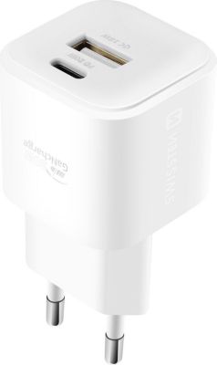 Chargeur secteur SWISSTEN GaN 20W USB C + USB Blanc
