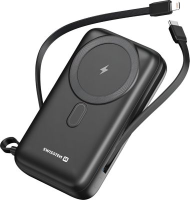 Batterie externe SWISSTEN 20000mAh, Câble USB-C Lightning intégrés