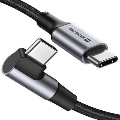 Câble alimentation SWISSTEN Coudé USB C 100W Nylon Tressé 2m Noir