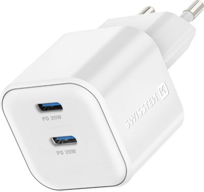 Chargeur secteur SWISSTEN USB-C GaN 20W Compact Blanc